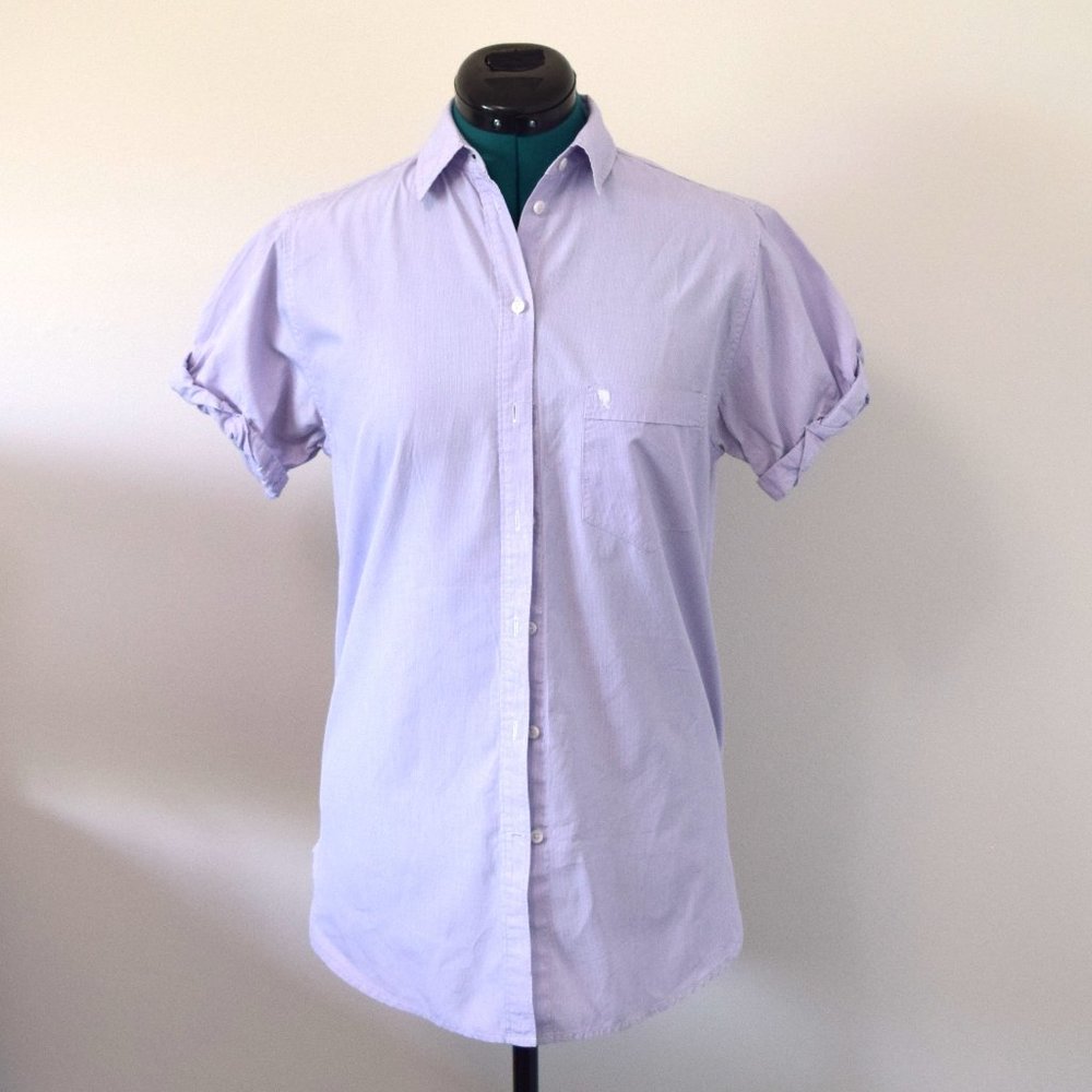 MOVING SALE- Aritzia Blue/Purple Striped Boyfriend Fit Short Sleeve Button Down
